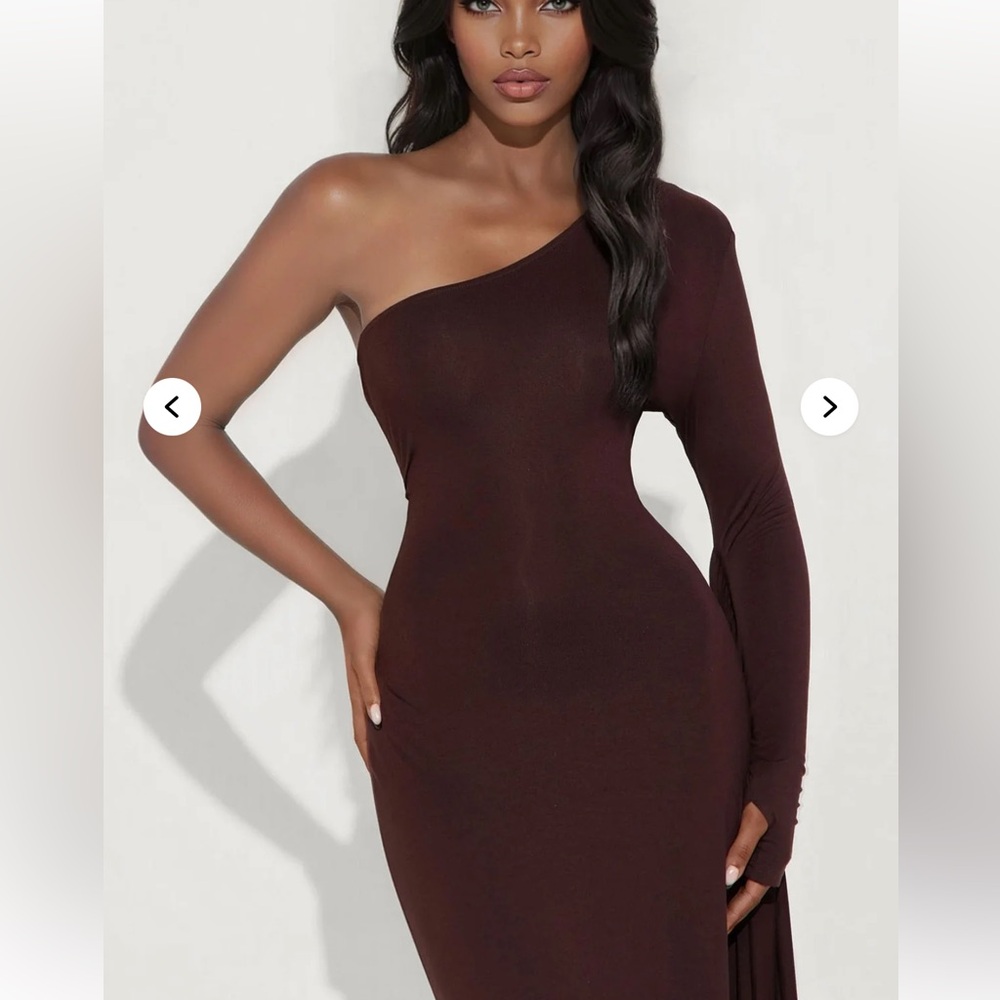 Fashion Nova One-Shoulder Chocolate Dress